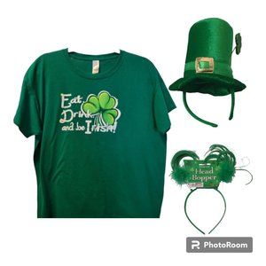 St. Patrick's Day - Eat, Drink and be Irish Graphic Tee Shirt, w/Headbands